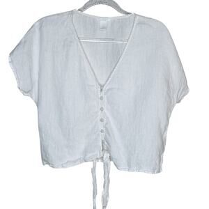 H&M 100%‎ Linen Tie Front Crop Top White Size 6 Boho Coastal Minimalist